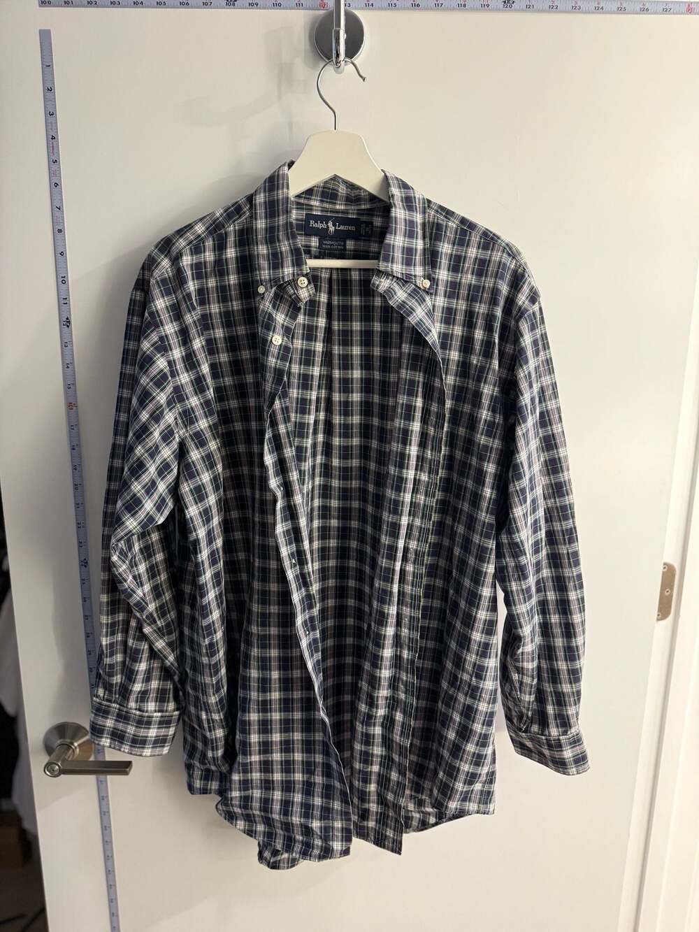 Vintage 90s Ralph Lauren Yarmouth Plaid Button Down Shirt Size 16 32/33